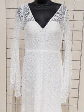 New Tabatha white Lace Dress with Fringe Open Back No Size See Measurements